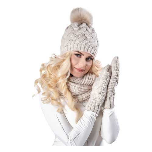 Комплект (шапка+снуд+варежки) женский Jagga 1371 бежевый ONE SIZE в Коламбия
